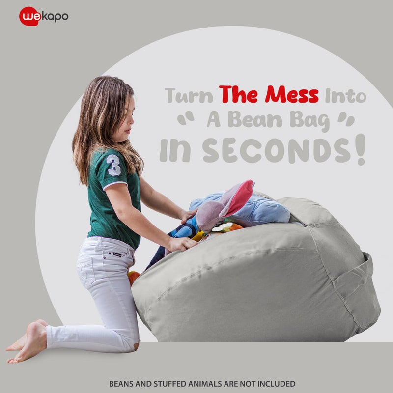 Wekapo Stuffed Animal Storage Bean Bag Chair Cover for Kids | Stuffable Zipper Beanbag for Organizing Children Plush Toys Large Premium Cotton Canvas (Solid Grey  X-Large) - Image 2